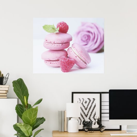 Pink Raspberry Macarons French Pastry Foto Poster (Thuiskantoor)