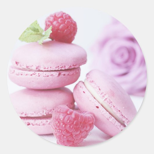 Pink Raspberry Macarons French Pastry Foto Ronde Sticker (Voorkant)