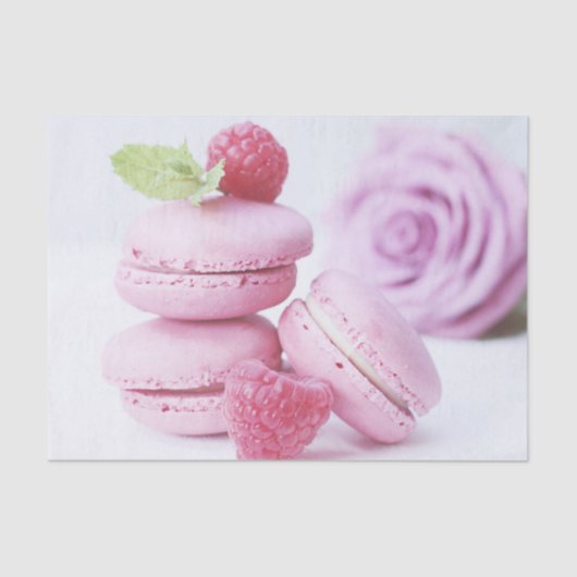 Pink Raspberry Macarons French Pastry Foto Tissuepapier (Voorkant)