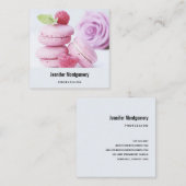 Pink Raspberry Macarons French Pastry Vierkante Visitekaartje (Voorkant / Achterkant)