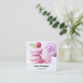Pink Raspberry Macarons French Pastry Vierkante Visitekaartje (Staand voorkant)