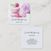 Pink Raspberry Macarons French Pastry Vierkante Visitekaartje (Voorkant / Achterkant)