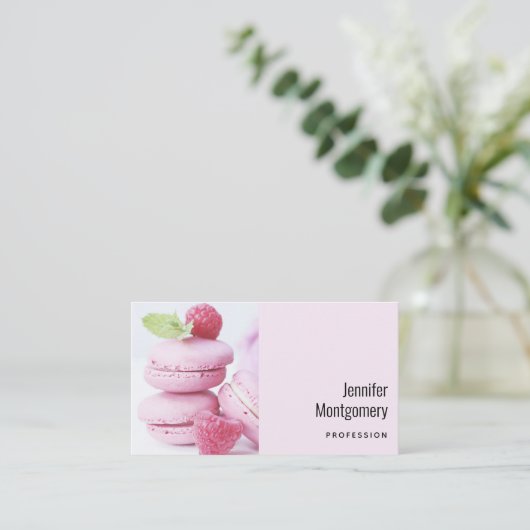 Pink Raspberry Macarons French Pastry Visitekaartje (Staand voorkant)