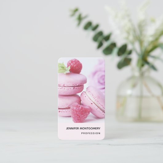 Pink Raspberry Macarons French Pastry Visitekaartje (Staand voorkant)