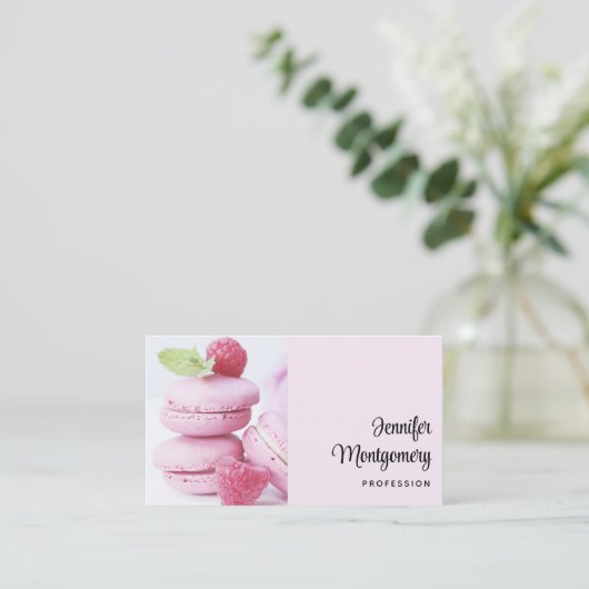 Pink Raspberry Macarons French Pastry Visitekaartje (Staand voorkant)