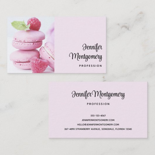 Pink Raspberry Macarons French Pastry Visitekaartje (Voorkant / Achterkant)