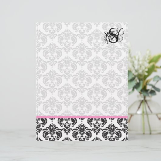 Pink Raspberry Monogram Damask (Staand voorkant)