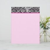 Pink Raspberry Monogram Letterhead Black Paisley (Staand voorkant)