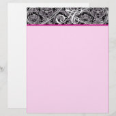Pink Raspberry Monogram Letterhead Black Paisley (Voorkant / Achterkant)