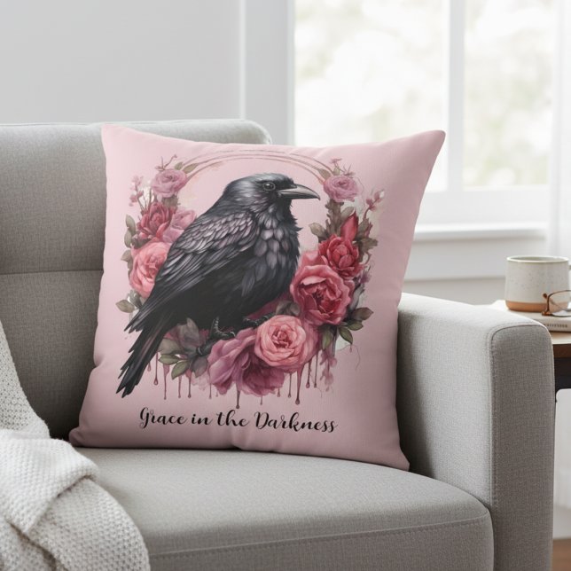 Pink Raven Roses Kussen (Pink Raven with roses pillow)