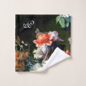 PINK RED ANEMONES WHITE FLOWERS, BUTTERFLES IN BLA BAD HANDDOEK (Wasdoekje)