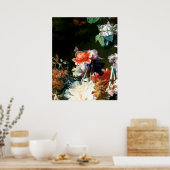 PINK RED ANEMONES WHITE FLOWERS, BUTTERFLES IN BLA POSTER (Keuken)