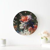 PINK RED ANEMONES WHITE FLOWERS,BUTTERFLY IN BLACK GROTE KLOK (Huis)