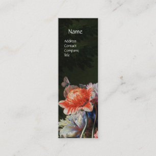 PINK RED ANEMONES WHITE FLOWERS, BUTTERFLY MONOGRA MINI VISITEKAARTJE