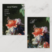 PINK RED ANEMONES WHITE FLOWERS, BUTTERFLY MONOGRA VISITEKAARTJE (Voorkant / Achterkant)