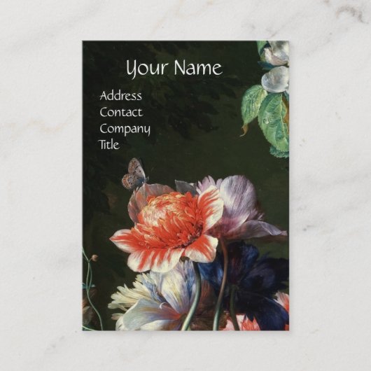 PINK RED ANEMONES WHITE FLOWERS, BUTTERFLY MONOGRA VISITEKAARTJE (Voorkant)