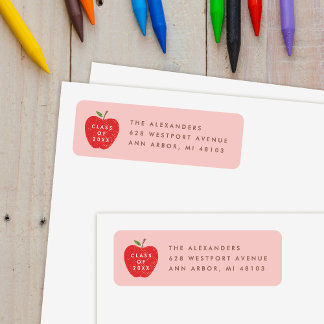 Pink Red Apple Preschool Graduation Address Label