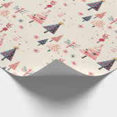 Pink, Red, Blue Tree Festive Holiday Art Cadeaupapier (Hoek)