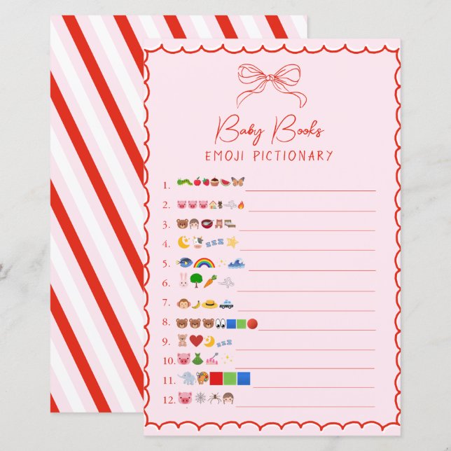 Pink & Red Bow Baby Books Emoji Pictionary Game (Voorkant / Achterkant)