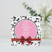 Pink Red Bow Black Dalmatian Spots Birthday Party Kaart (Staand voorkant)