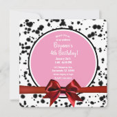 Pink Red Bow Black Dalmatian Spots Birthday Party Kaart (Voorkant)