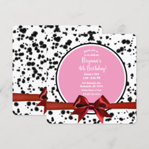 Pink Red Bow Black Dalmatian Spots Birthday Party Kaart