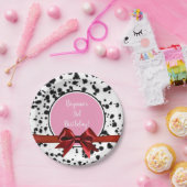 Pink Red Bow Black Dalmatian Spots Birthday Party Papieren Bordje (Feest)