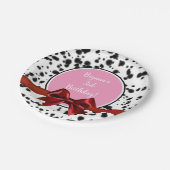 Pink Red Bow Black Dalmatian Spots Birthday Party Papieren Bordje (Gekanteld)