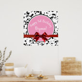 Pink Red Bow Black Dalmatian Spots Birthday Party Poster (Keuken)