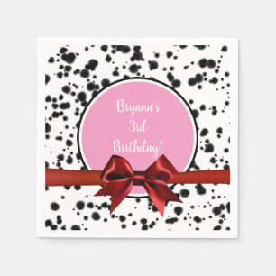 Pink Red Bow Black Dalmatian Spots Birthday Party Servet