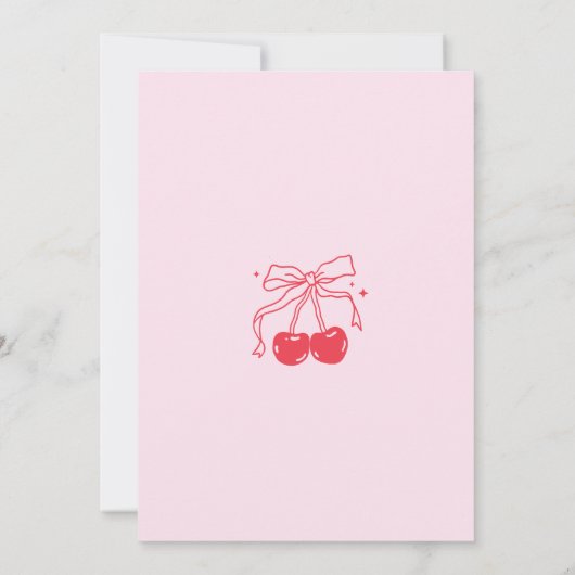 Pink & Red Bow Cherry Fruit 1st Birthday Party Kaart (Achterkant)