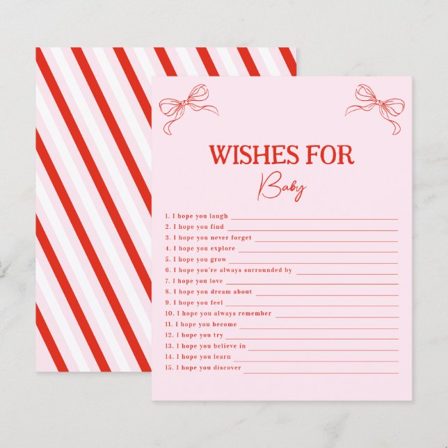 Pink Red Bow Christmas Wishes For Baby Advice Card (Voorkant / Achterkant)