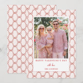 Pink Red Bow Happy Valentine's Day Photo Card Feestdagenkaart (Voorkant / Achterkant)