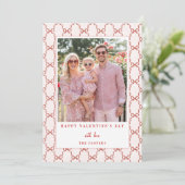Pink Red Bow Happy Valentine's Day Photo Card Feestdagenkaart (Staand voorkant)