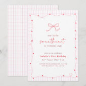 Pink Red Bow Little Sweetheart First Birthday Kaart (Voorkant / Achterkant)