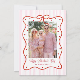 Pink Red Bow Love Happy Valentine's Day Photo Card Feestdagenkaart