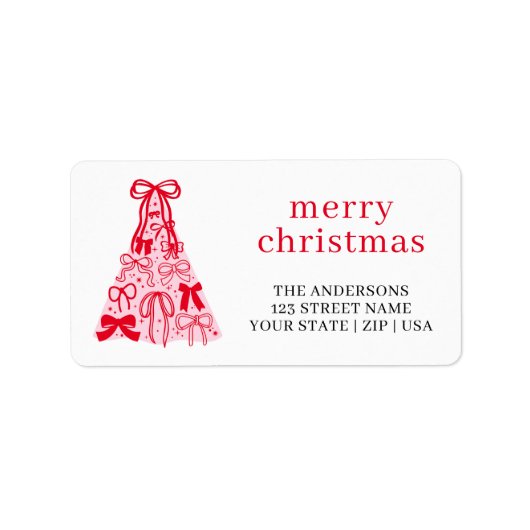 Pink Red Bow Merry Christmas Address Label (Voorkant)