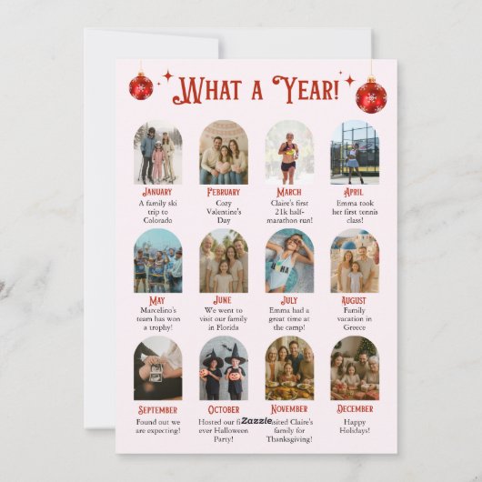 Pink & Red Bow Year in Review Christmas Feestdagenkaart (Achterkant)