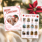Pink & Red Bow Year in Review Christmas Feestdagenkaart