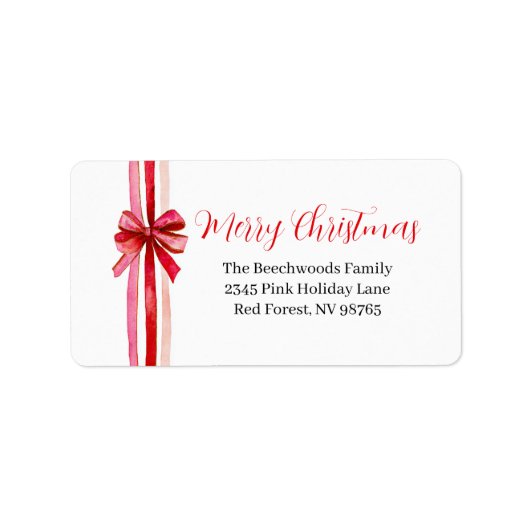 Pink Red Bows Christmas Return Address Label (Voorkant)
