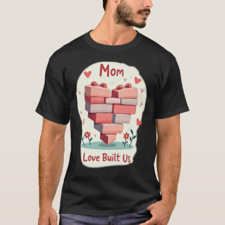 Pink & Red Building Brick Heart MOM Love Built Us T-shirt