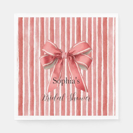 Pink Red Candy Cane Stripes Bow Bridal Shower Servet (Voorkant)