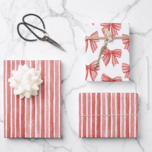 Pink Red Candy Cane Stripes Christmas Inpakpapier Vel (Voorkant)