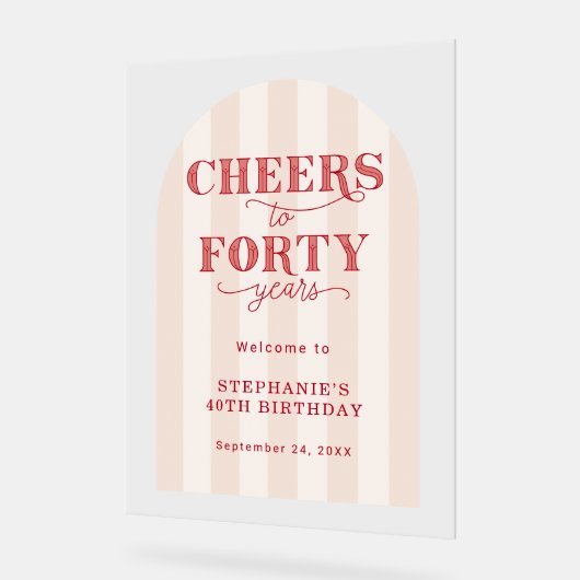Pink Red Cheers Forty Years 40th Birthday Welcome Acryl Bord (Hoek)
