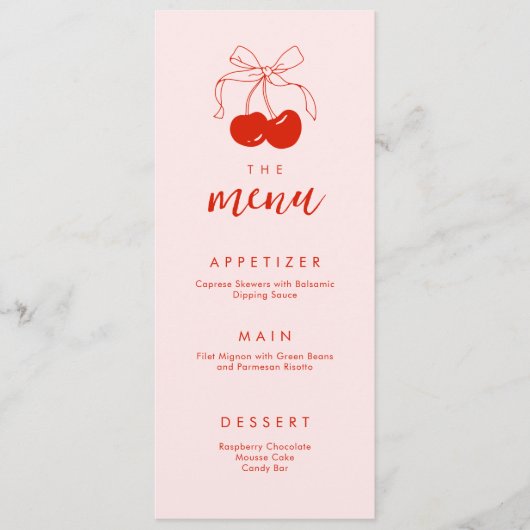 Pink Red Cherry Vrijgezellenfeest Menu (Voorkant)
