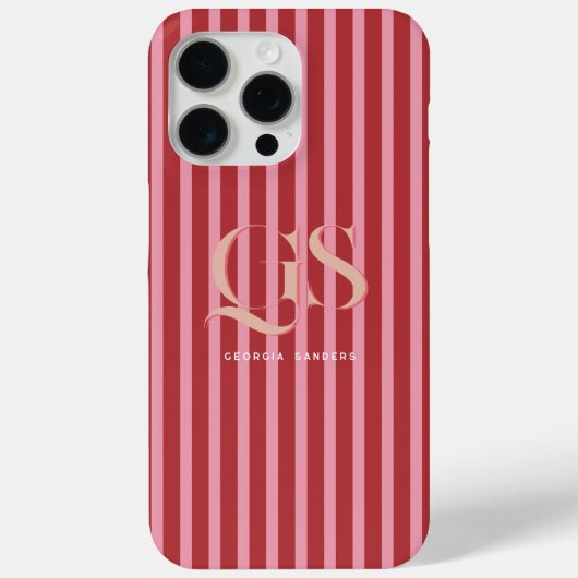 Pink & Red | Chic Stripes Monogram Case-Mate iPhone Case (Achterkant)