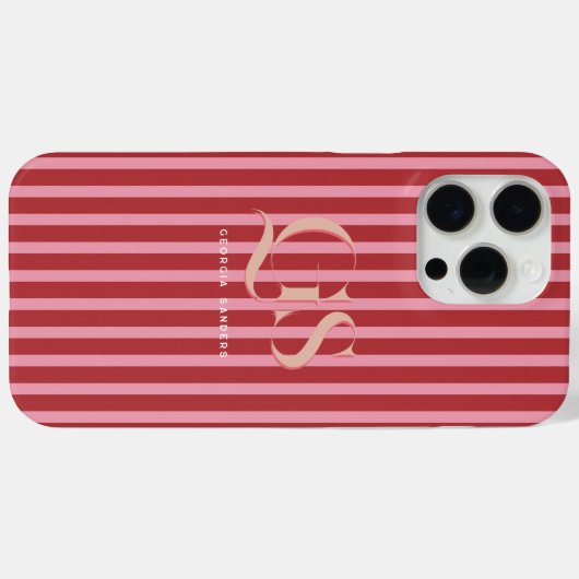 Pink & Red | Chic Stripes Monogram Case-Mate iPhone Case (Achterkant (horizontaal))