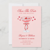 Pink red cocktail bow wedding  save the date (Voorkant)