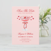 Pink red cocktail bow wedding  save the date (Staand voorkant)