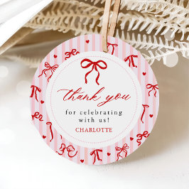 Pink Red Coquette Bow Valentine Baby Shower Bedankjes Labels